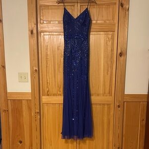Jump Apparel Royal Blue Beaded Formal Maxi Dress / Gown with Spaghetti Straps